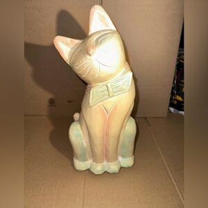 Beautiful Vintage Wooden Carved Folk Art Sitting Cat Figurine Solid Thailand